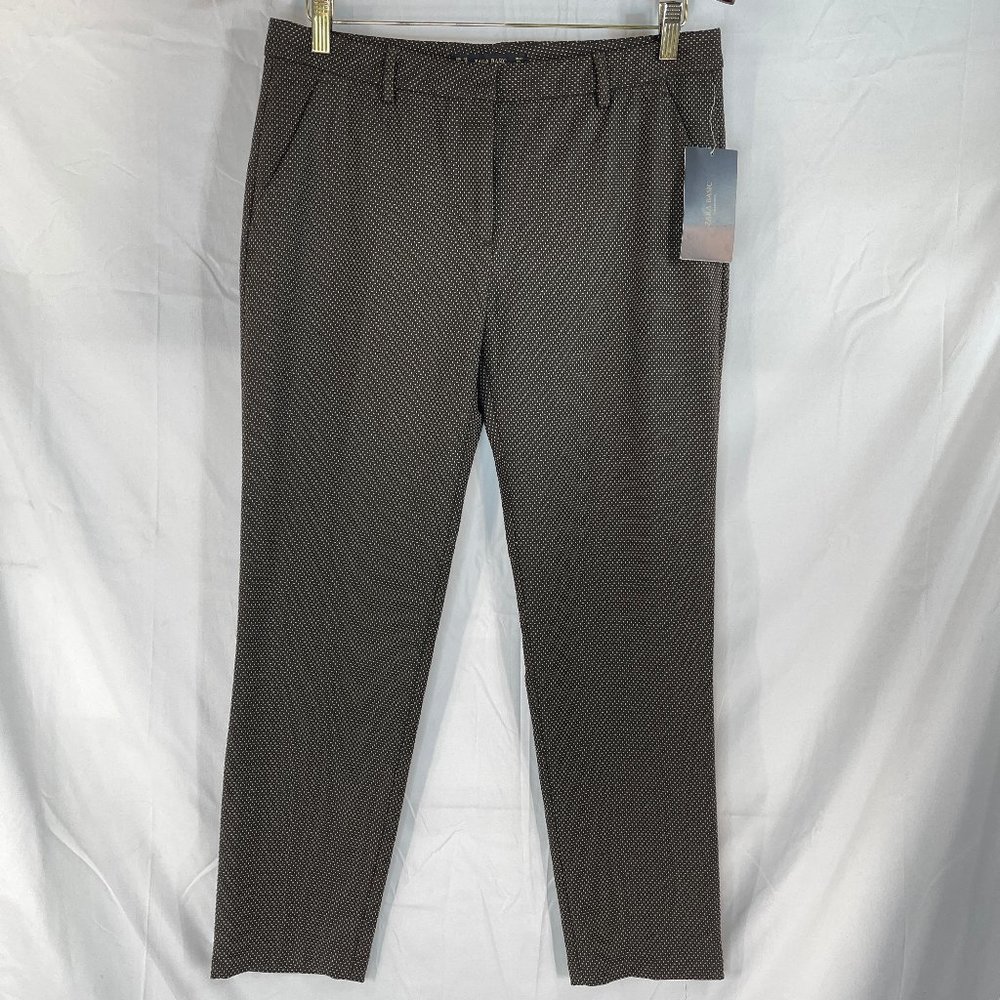 NEW Women's Zara Basic Slim Ankle Pants Size 10 Brown Polka Dot Career